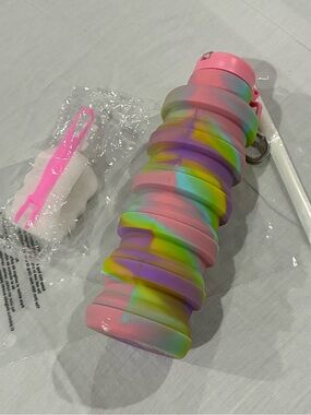 Kids Rainbow Silicone Collapsible Water Bottle - Pink Multicolor